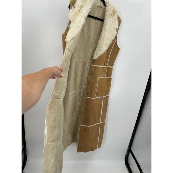 WILSONS LEATHER Maxima *Flawed Brown Leather Patchwork Boho Pennylane Coat Large - Picture 7 of 14